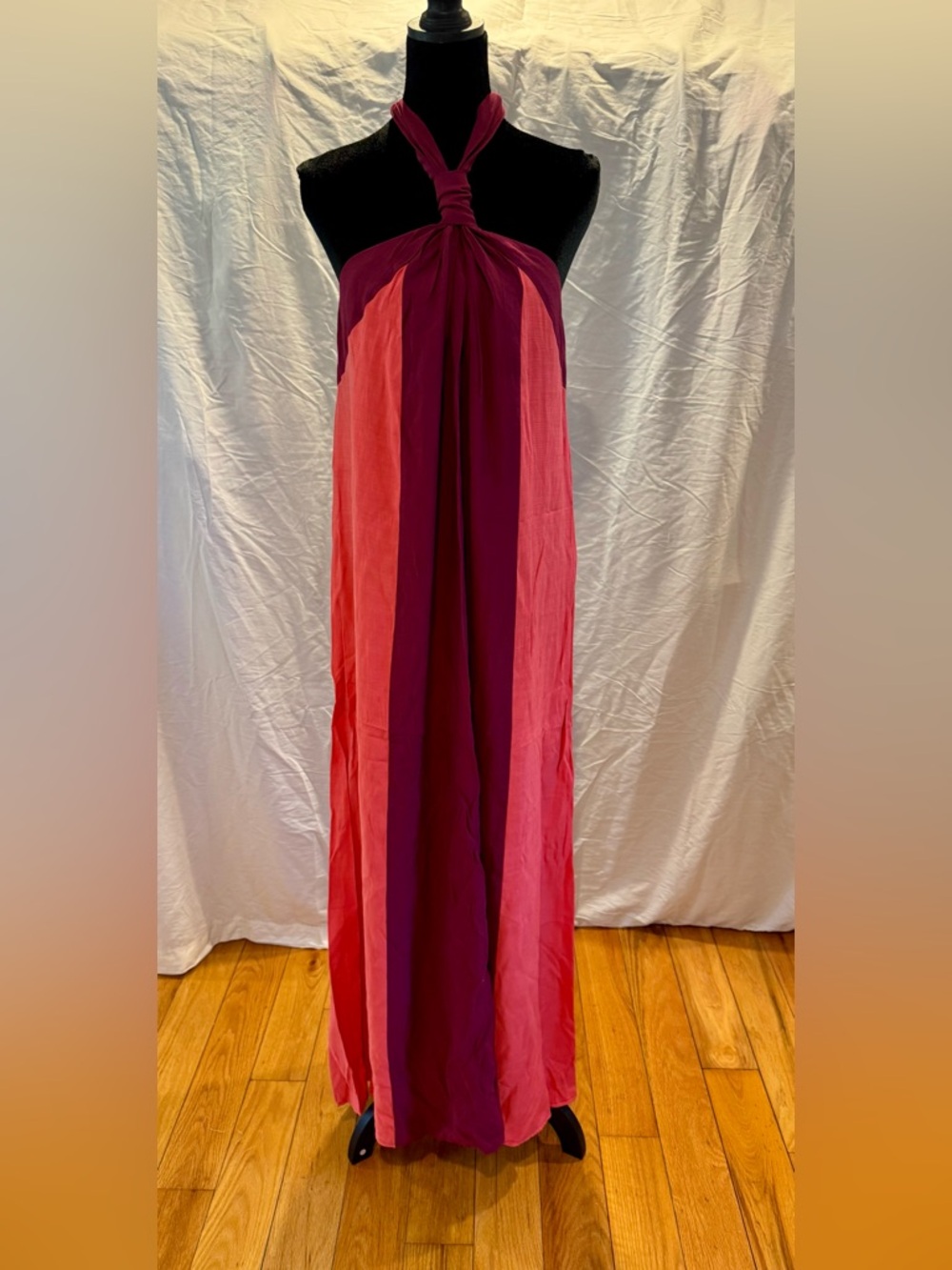 Nine West Two-Tone Halter Maxi Dress in Berry and Coral